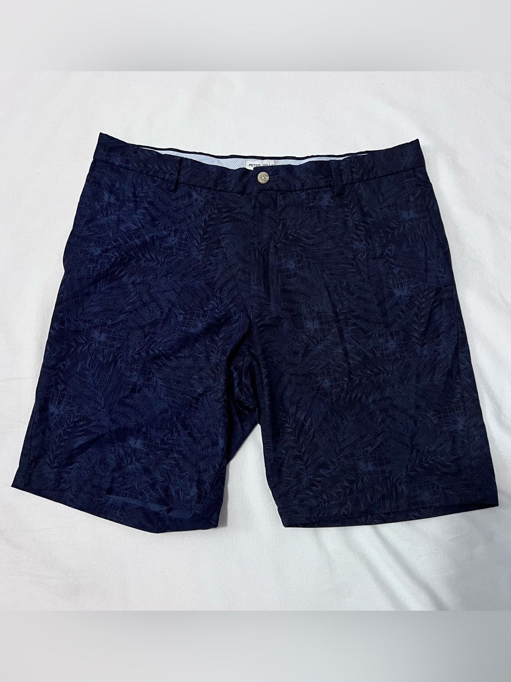 Peter Millar Crown Sport Navy Tropical Palm Print Golf Shorts 9” 35